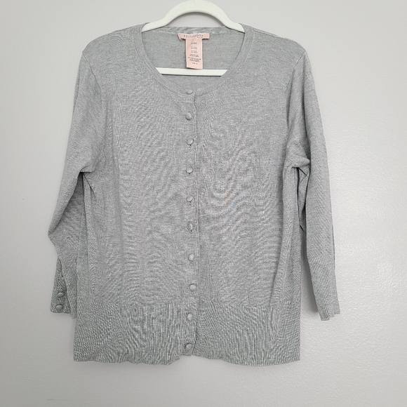 Philosophy Sweaters - Philosophy Heathered Gray Classic Career Office Minimal Button Down Cardigan XL